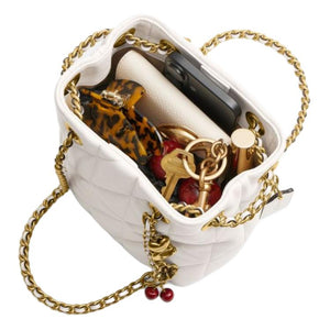 COACH Jade 15 Drawstring and Magnetic Closure Sheepskin Small Lucky Bag Single Shoulder Crossbody Mini Women's Chalk White
