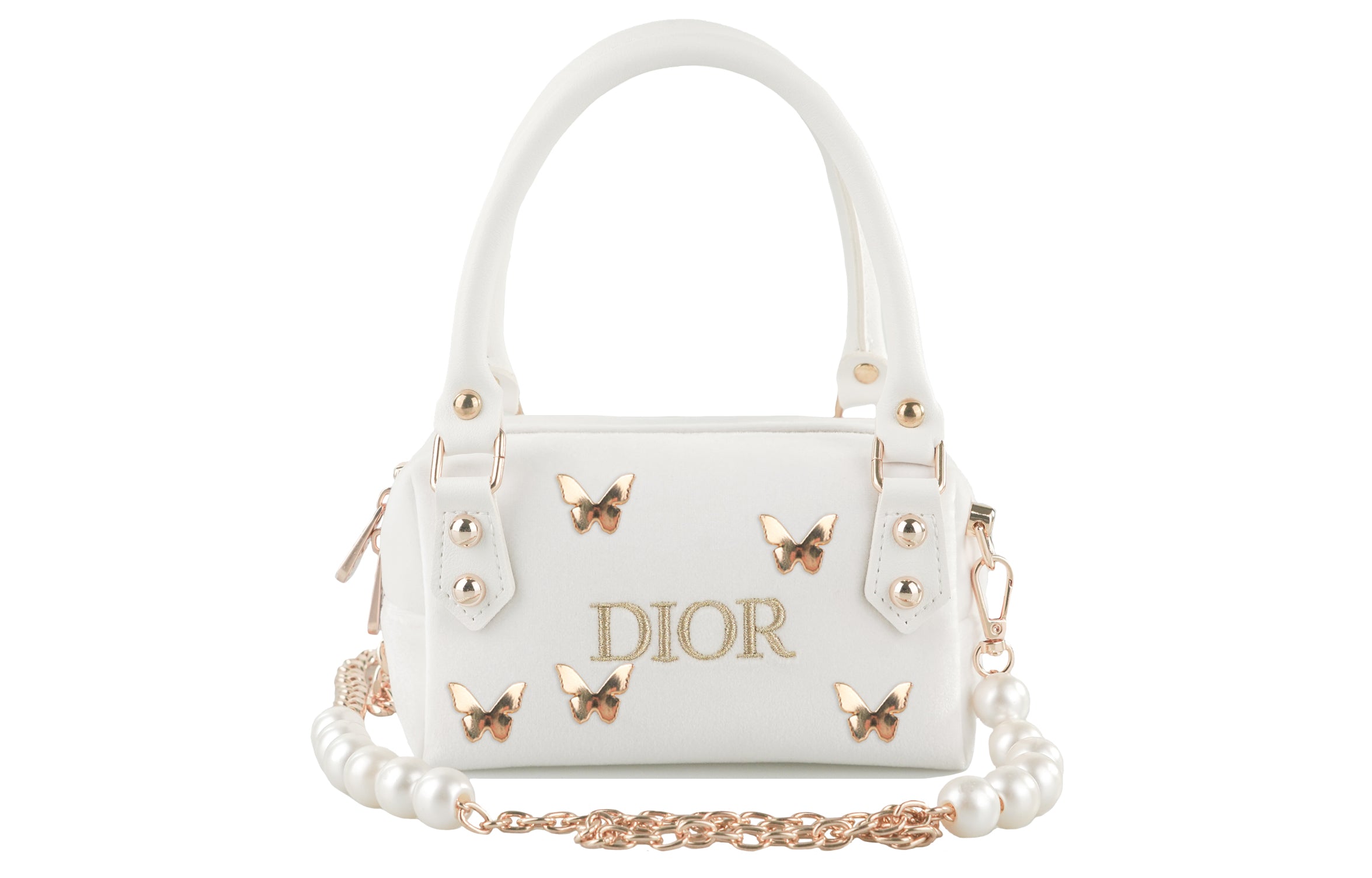 DIOR [Custom Makeup Bag] RISK Zhuang Sheng Xiaomeng Handbag Crossbody Bag Butterfly Pearl Platinum