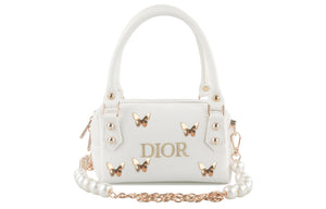 DIOR [Custom Makeup Bag] RISK Zhuang Sheng Xiaomeng Handbag Crossbody Bag Butterfly Pearl Platinum