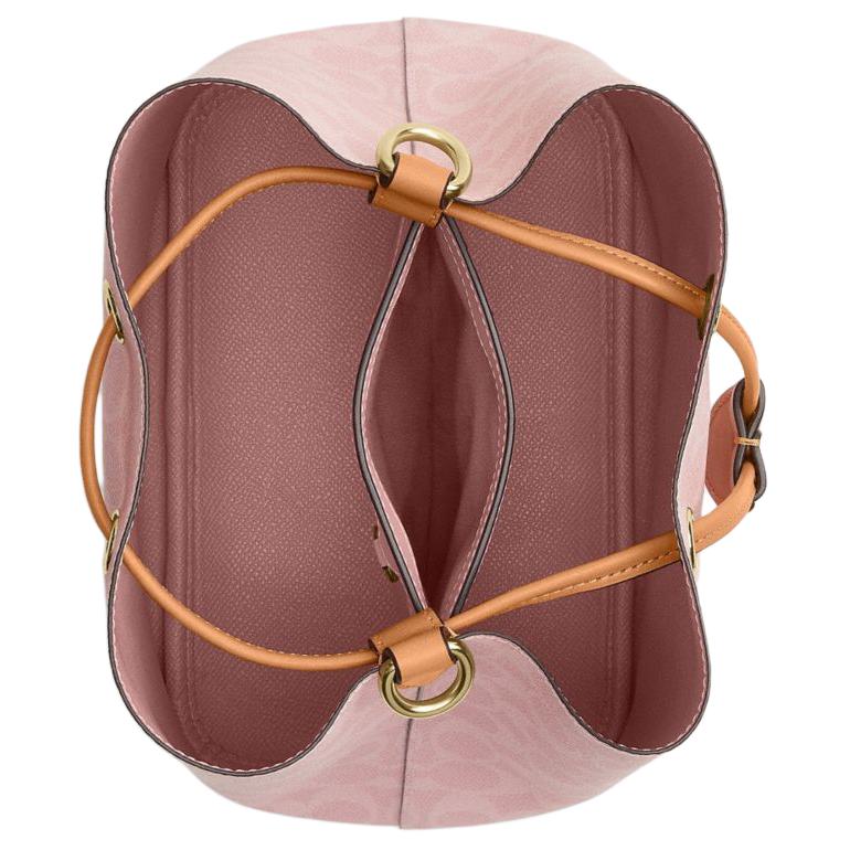 COACH Rowan 21 Classic Monogram Detachable Shoulder Strap Bucket Bag Synthetic Leather Crossbody Handbag Small Women's Sakura Pink