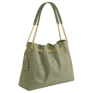 COACH EVELYN 34 quilted detail gold hardware cowhide leather handbag shoulder bag large size women's gray-green