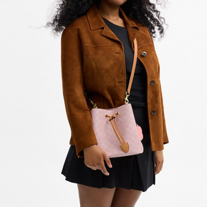 COACH Rowan 21 Classic Monogram Detachable Shoulder Strap Bucket Bag Synthetic Leather Crossbody Handbag Small Women's Sakura Pink