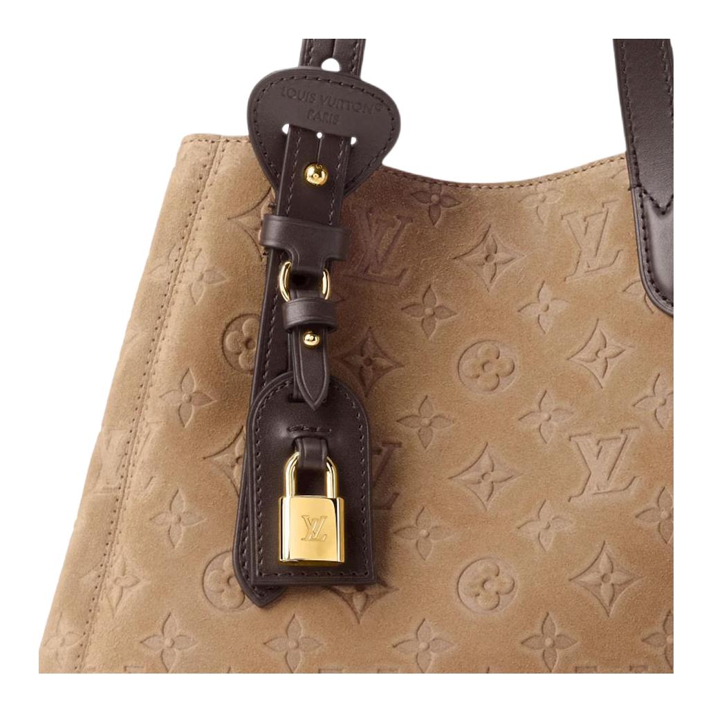 LOUIS VUITTON All In One classic LV padlock name tag with rich details, embossed suede cowhide leather shoulder bag, small size, women's style, beige brown