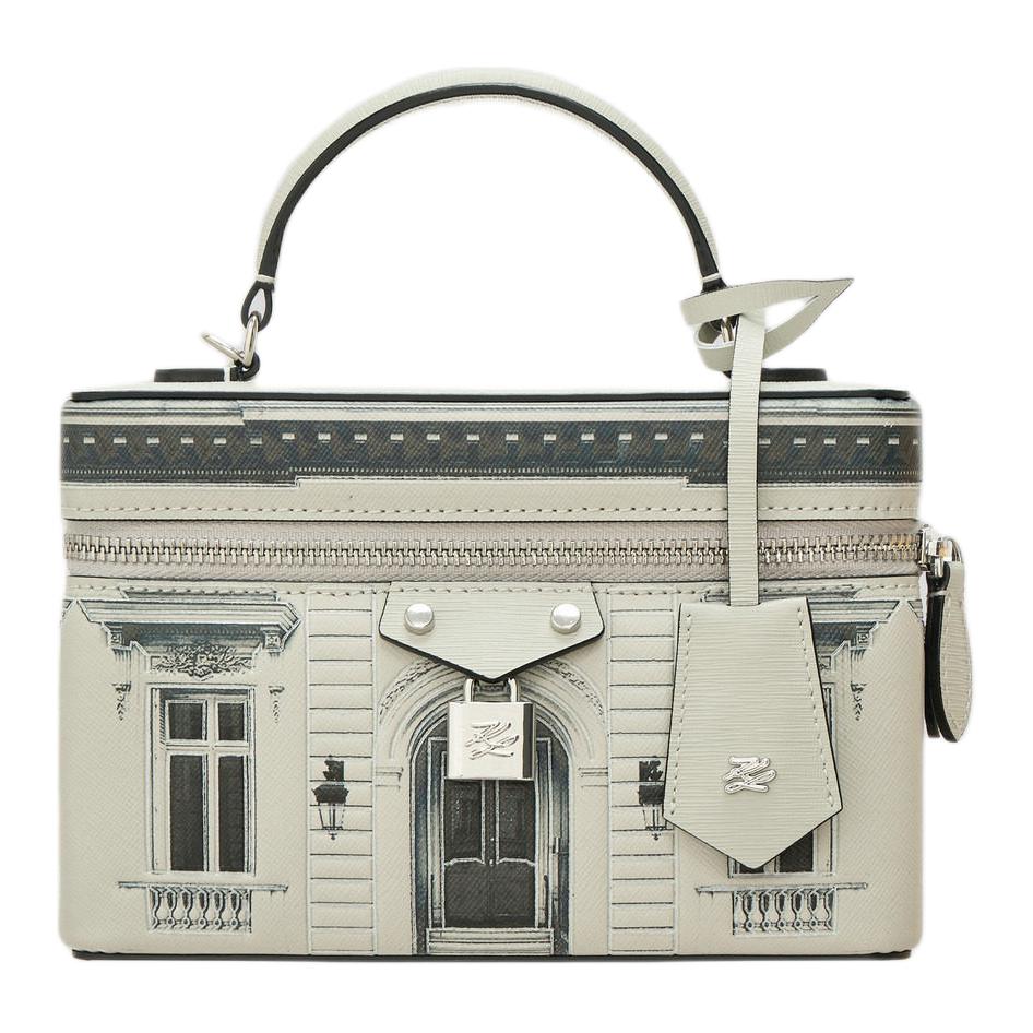 KARL LAGERFELD Galeries Lagerfeld Theatre Ballet Series Special Masterpiece Masterpiece Embossed Craft Brand Logo Leather Makeup Bag Women's White