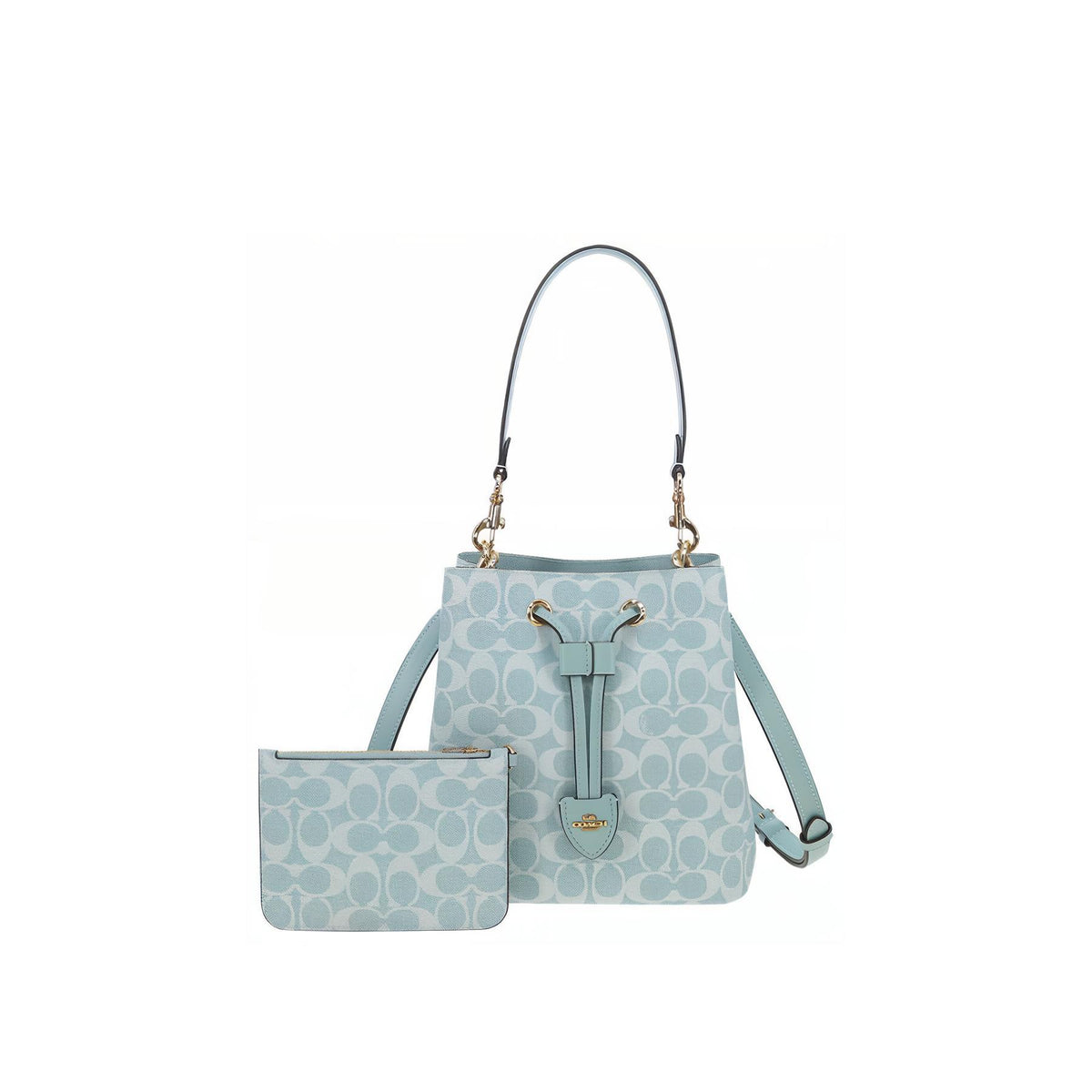 COACH Rowan 22 Brand Logo Classic Synthetic Leather Bucket Bag Handbag Small Women's Light Blue