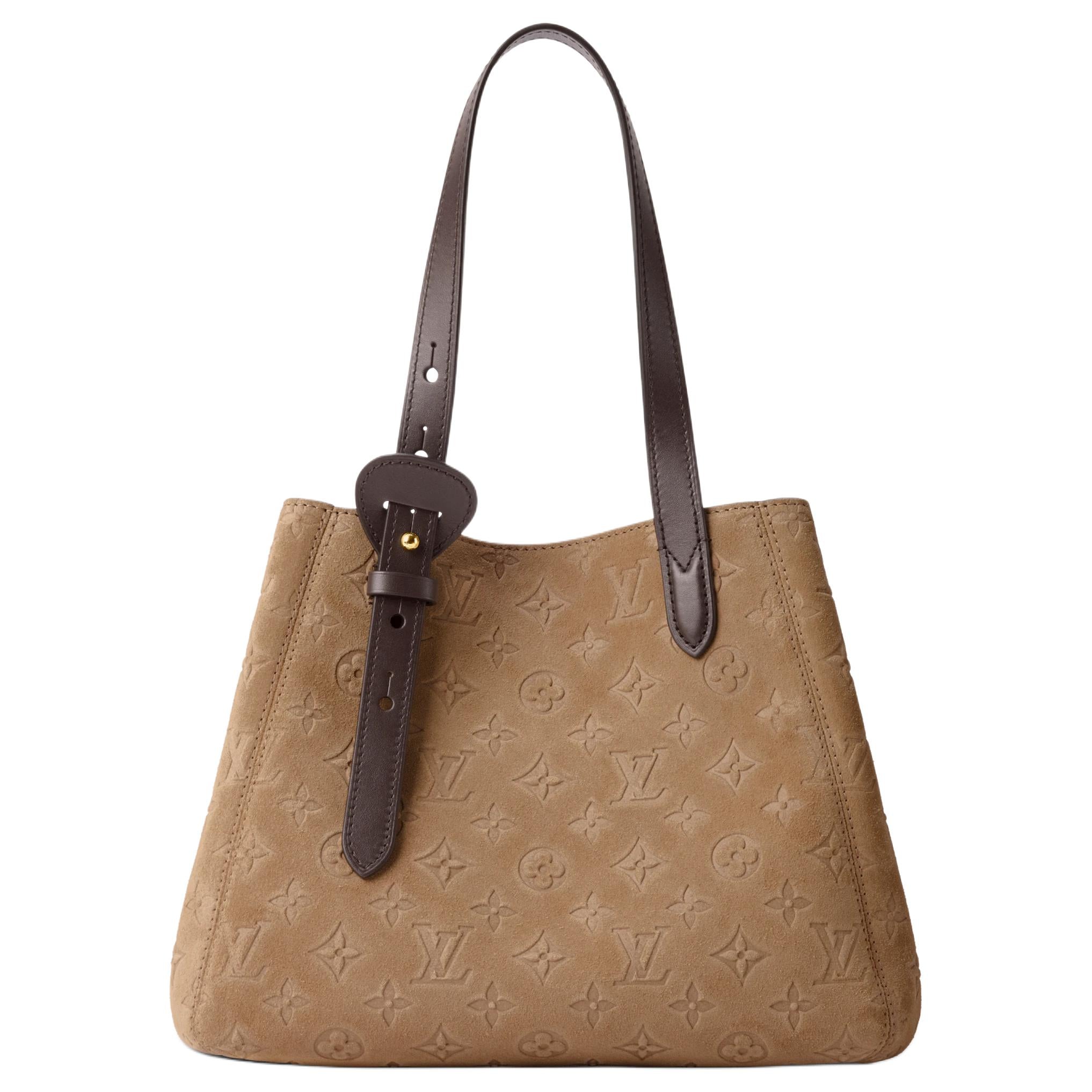LOUIS VUITTON All In One classic LV padlock name tag with rich details, embossed suede cowhide leather shoulder bag, small size, women's style, beige brown