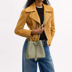 COACH Rowan 21 Letter-Embossed Gold Hardware Accessories Pebble Pattern Leather Bucket Bag Single Shoulder Small Women's Pistachio Green