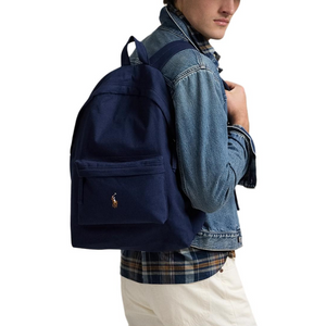 Polo Ralph Lauren Brand Logo Fabric Backpack Unisex Couple's Style Navy Blue