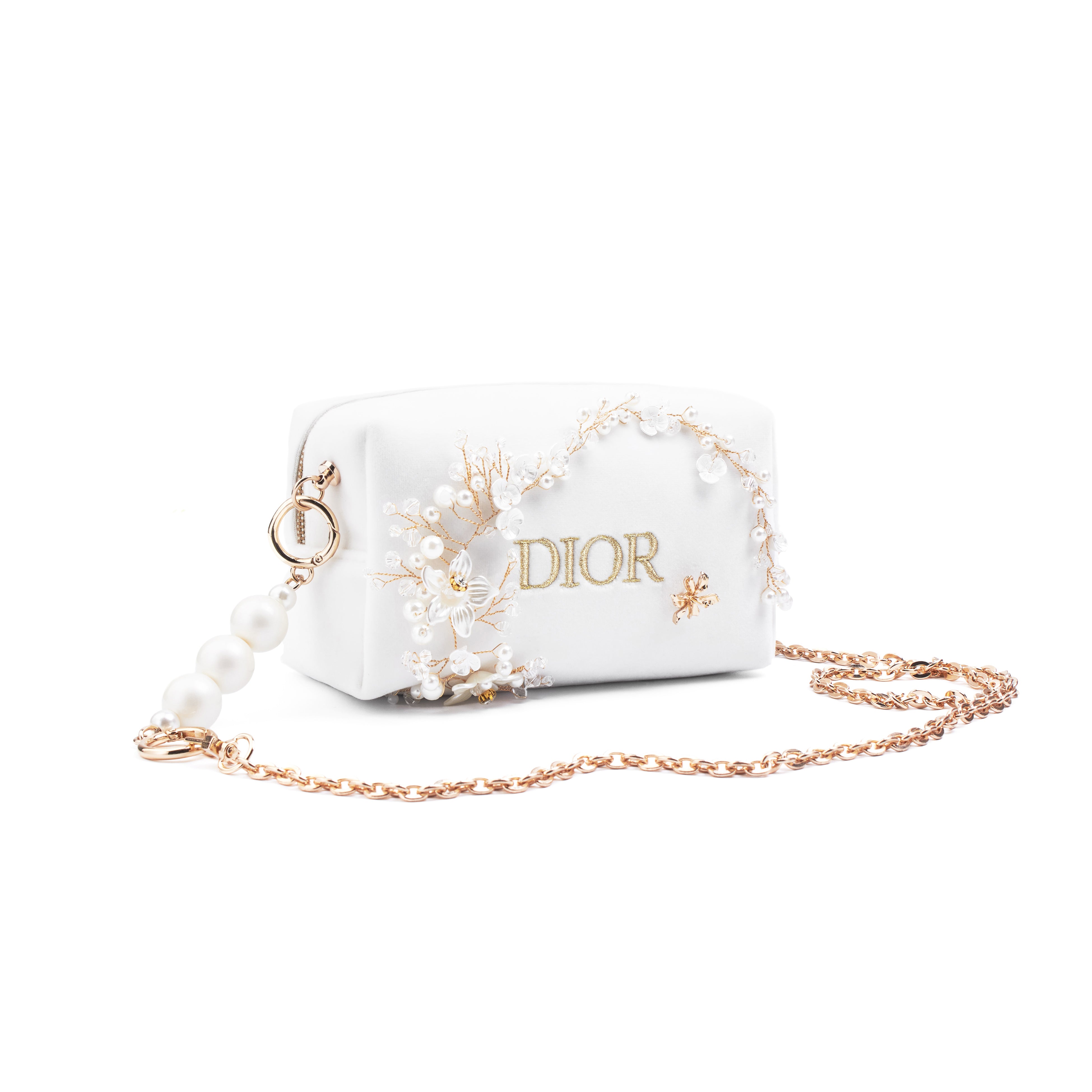 DIOR [Custom Makeup Bag] Amber Moonlight City French Lazy Floral Pearl Elegant Hepburn Style Regular Velvet Makeup Bag