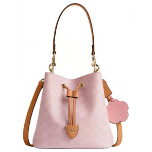 COACH Rowan 21 Classic Monogram Detachable Shoulder Strap Bucket Bag Synthetic Leather Crossbody Handbag Small Women's Sakura Pink