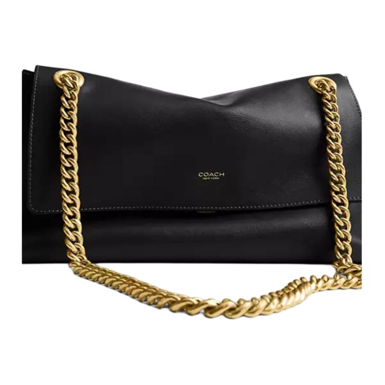 COACH Chelsea 30 adjustable gold chain shoulder strap push-lock openable zipper bag cowhide leather single shoulder crossbody bag large size women's black style