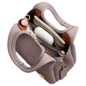 COACH Lana 19 Brand Logo Detachable Chain Strap Polished Pebble Pattern Leather Single Shoulder Crossbody Handbag Small Women's Brass Gray Edition