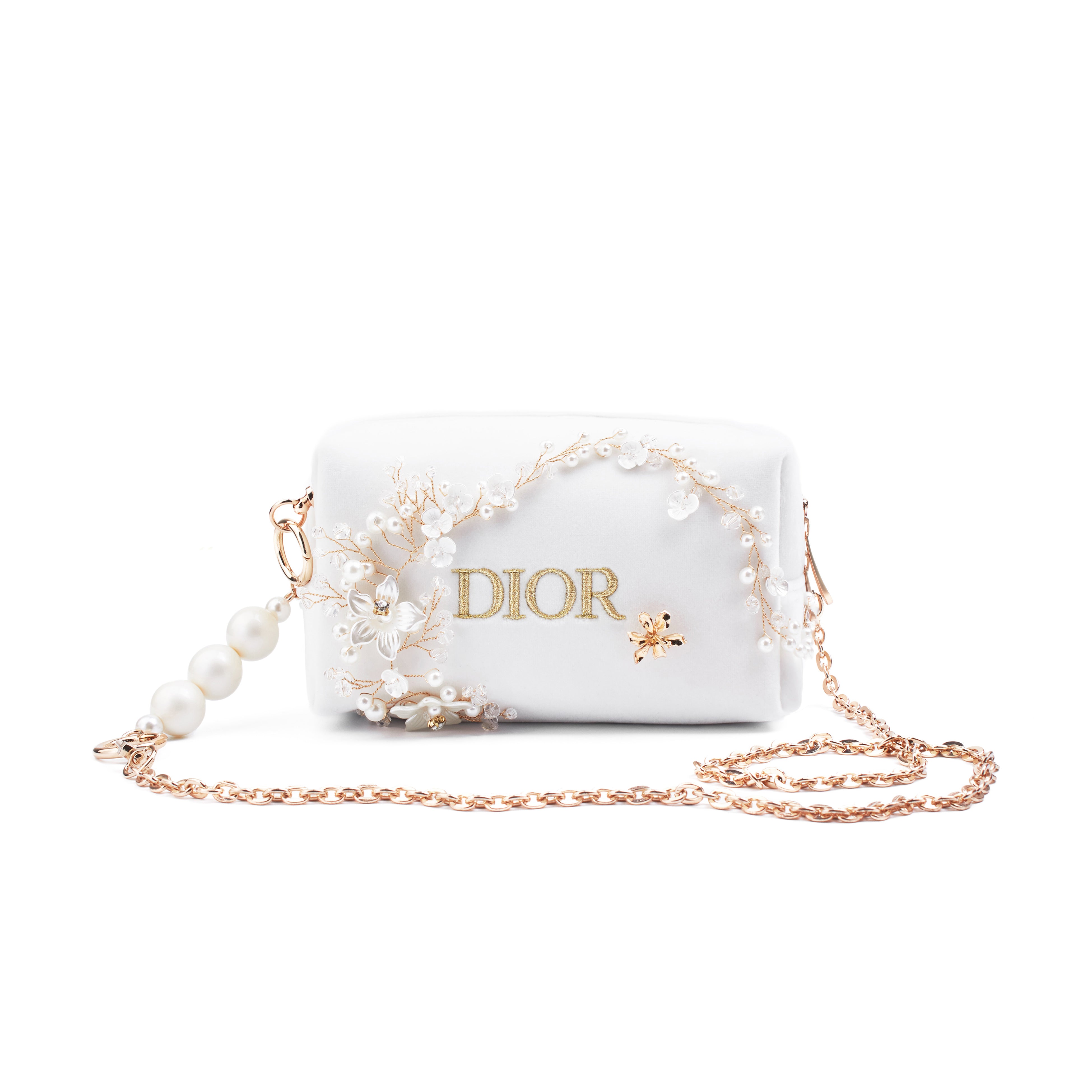 DIOR [Custom Makeup Bag] Amber Moonlight City French Lazy Floral Pearl Elegant Hepburn Style Regular Velvet Makeup Bag
