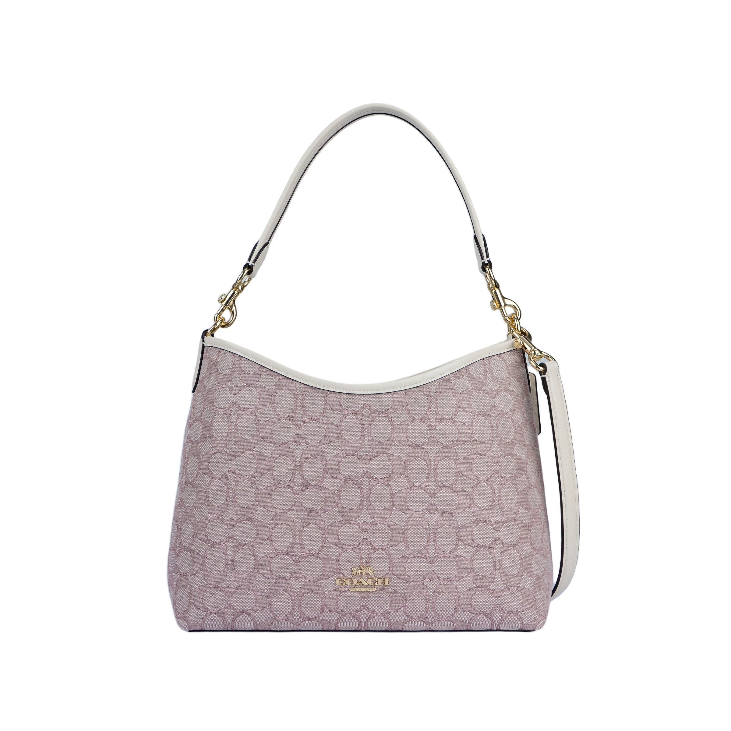 COACH Laurel 31 Gold Metal Logo Detachable Shoulder Strap Bag, Underarm Bag, Fabric Single Shoulder Bag, Large Size, Women's, Pink