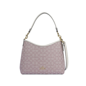 COACH Laurel 31 Gold Metal Logo Detachable Shoulder Strap Bag, Underarm Bag, Fabric Single Shoulder Bag, Large Size, Women's, Pink