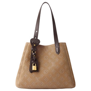 LOUIS VUITTON All In One classic LV padlock name tag with rich details, embossed suede cowhide leather shoulder bag, small size, women's style, beige brown