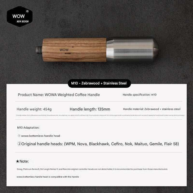 مقبض Portafilter من WOWA خشب و Stainless Steel مقاس M10.
