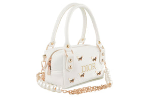 DIOR [Custom Makeup Bag] RISK Zhuang Sheng Xiaomeng Handbag Crossbody Bag Butterfly Pearl Platinum