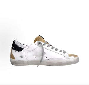 Golden Goose Super-Star Leather Round Toe Lace-up Flat Low-top  Stylish Sneakers, Men's, White and Green Distressed Style