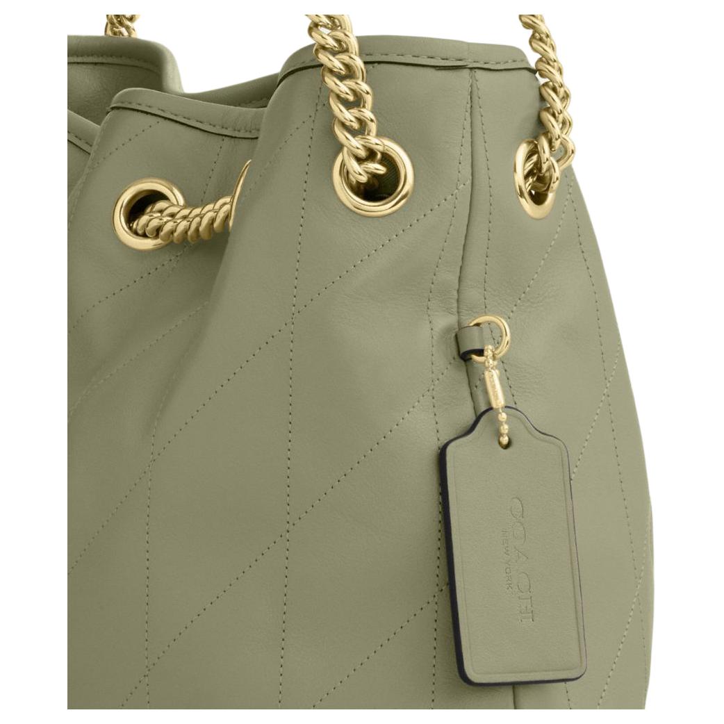 COACH EVELYN 34 quilted detail gold hardware cowhide leather handbag shoulder bag large size women's gray-green