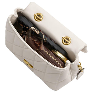 COACH Tabby 19 Quilted Decoration Sheepskin Crossbody Handbag Small Size Women's Chalk White
