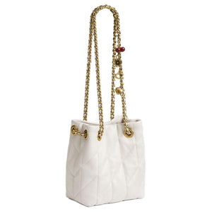 COACH Jade 15 Drawstring and Magnetic Closure Sheepskin Small Lucky Bag Single Shoulder Crossbody Mini Women's Chalk White