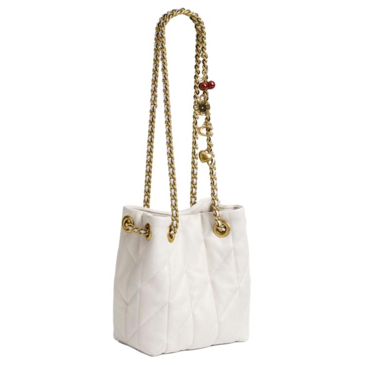 COACH Jade 15 Drawstring and Magnetic Closure Sheepskin Small Lucky Bag Single Shoulder Crossbody Mini Women's Chalk White