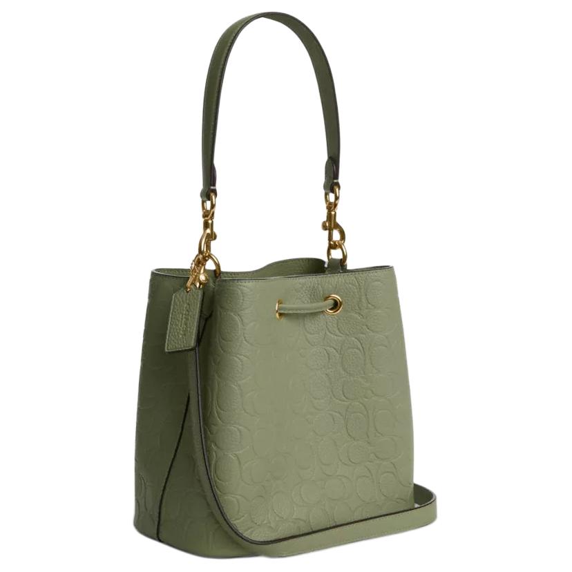COACH Rowan 21 Letter-Embossed Gold Hardware Accessories Pebble Pattern Leather Bucket Bag Single Shoulder Small Women's Pistachio Green