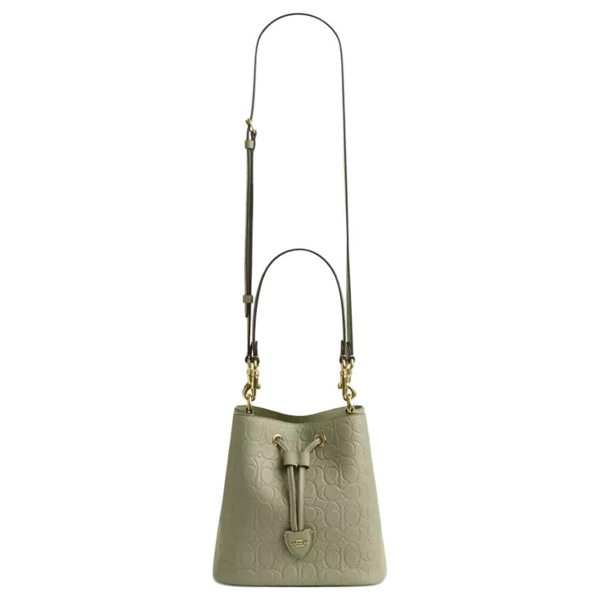 COACH Rowan 21 Letter-Embossed Gold Hardware Accessories Pebble Pattern Leather Bucket Bag Single Shoulder Small Women's Pistachio Green