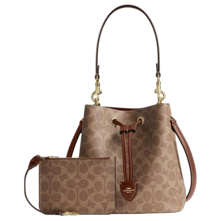 COACH Rowan 22 Brand Logo Classic Synthetic Leather Bucket Bag Single Shoulder Small Women's Brown
