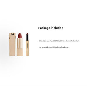 Hourglass light mist gold rabbit lipstick + small gold tube mouth red makeup set