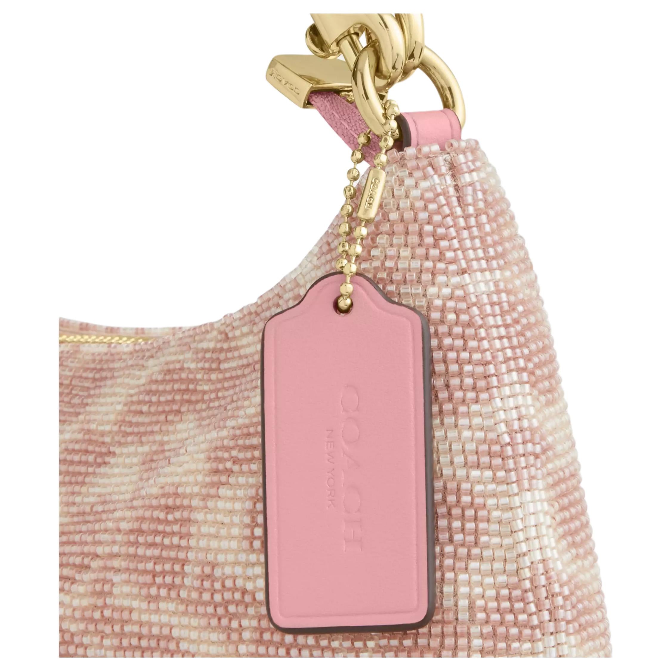 COACH Teri 24 Print Design Detachable Chain Fabric Single Shoulder Bag Medium Size Women's Pink