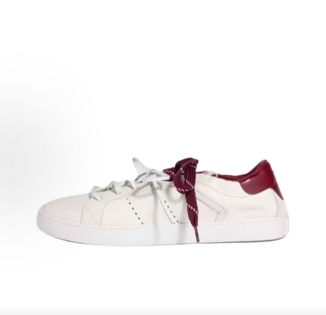 MIU MIU Women's Leather Lace-up Round Toe Distressed Low-Top Sneakers, White with Vermilion High Patch