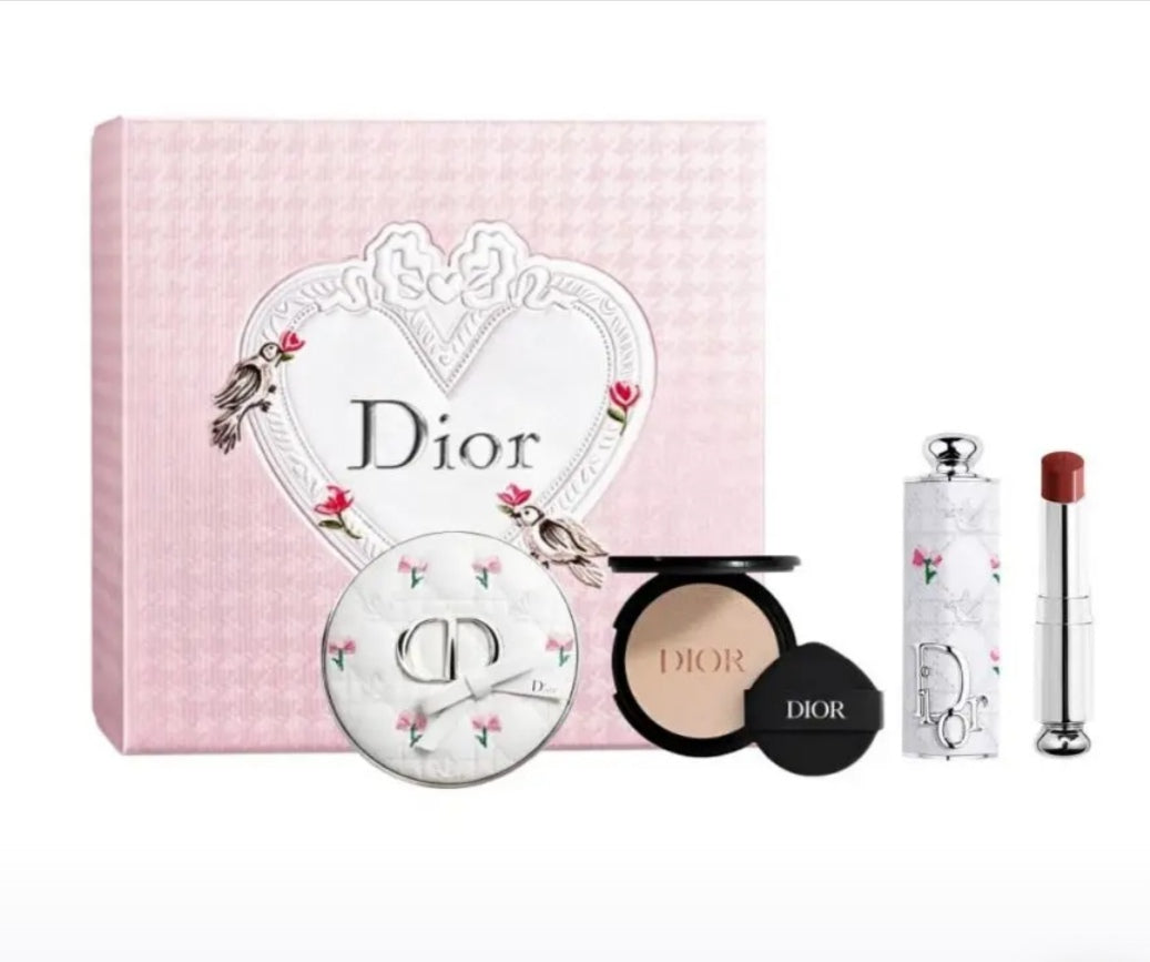 DIOR White Floral Cushion & Lipstick Makeup Set