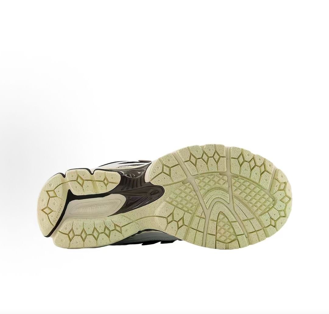 Bottom view of the sole and tread pattern on New Balance shoes 1906R.