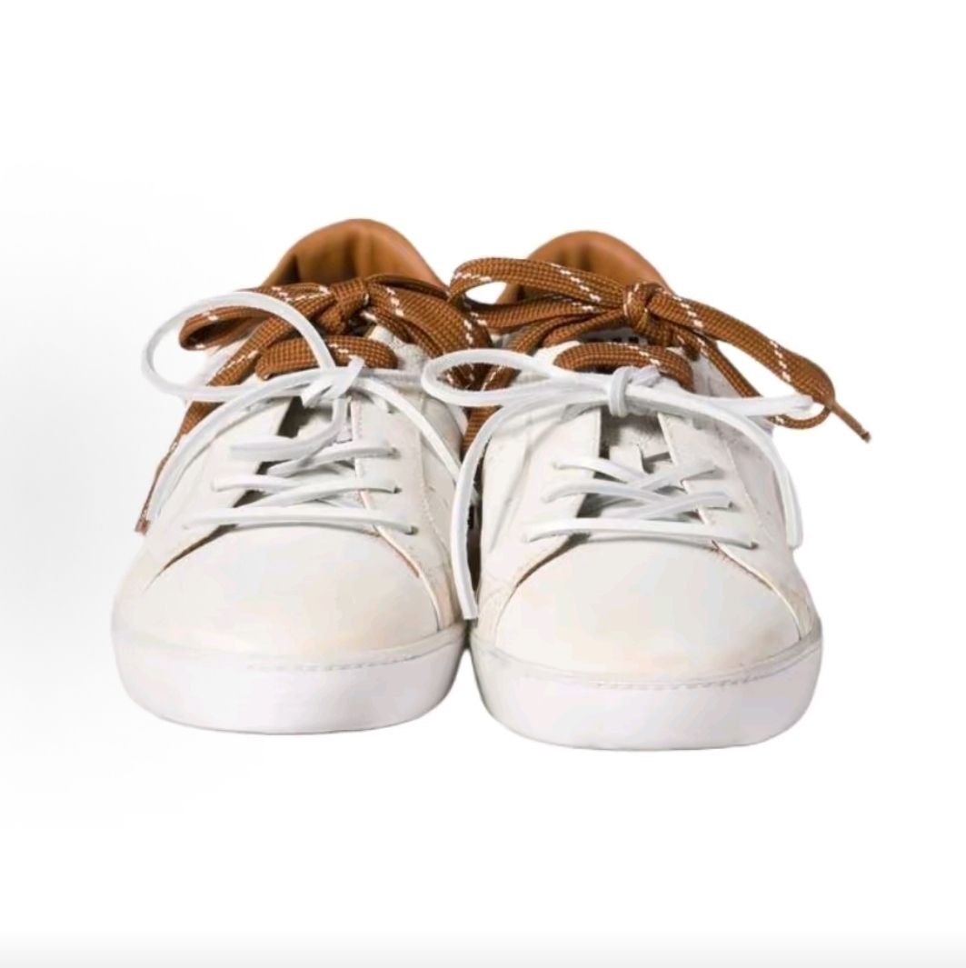 MIU MIU Deco' calfskin round-toe lace-up distressed flat low-top sneakers, 2.1cm, women's, white/brown.