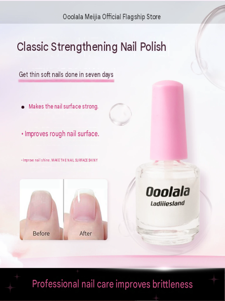Ooolala Ladiiiesland Nail Polish, Tough Glue, Anti-Breakage, Nude Pink, Transparent Color, No-Bake Nail Bed