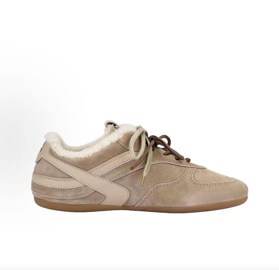 MIU MIU Gymnasium Calfskin Flat Lace-up Low-top Casual Shoes, Women's Desert Yellow