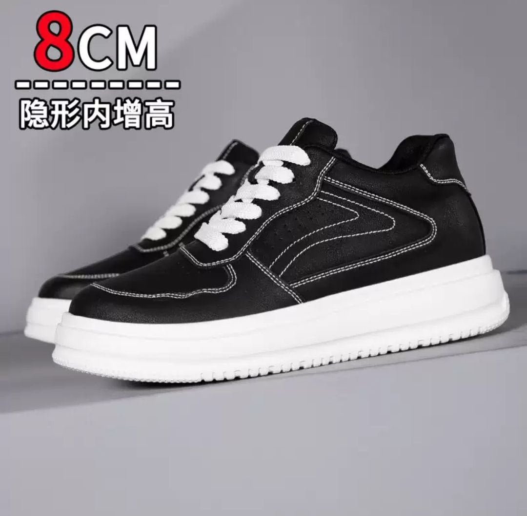 Summer Men's Leather Hidden Height Increasing Shoes 10cm Casual High-Top White Sneakers, High-End Genuine Leather Sports Sneakers
