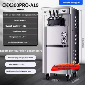 Large commercial soft-serve ice cream machine on wheels with three levers and high-output capacity