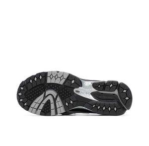 Bottom sole traction pattern of the New Balance 1906L Black color accented with metallic silver leather.