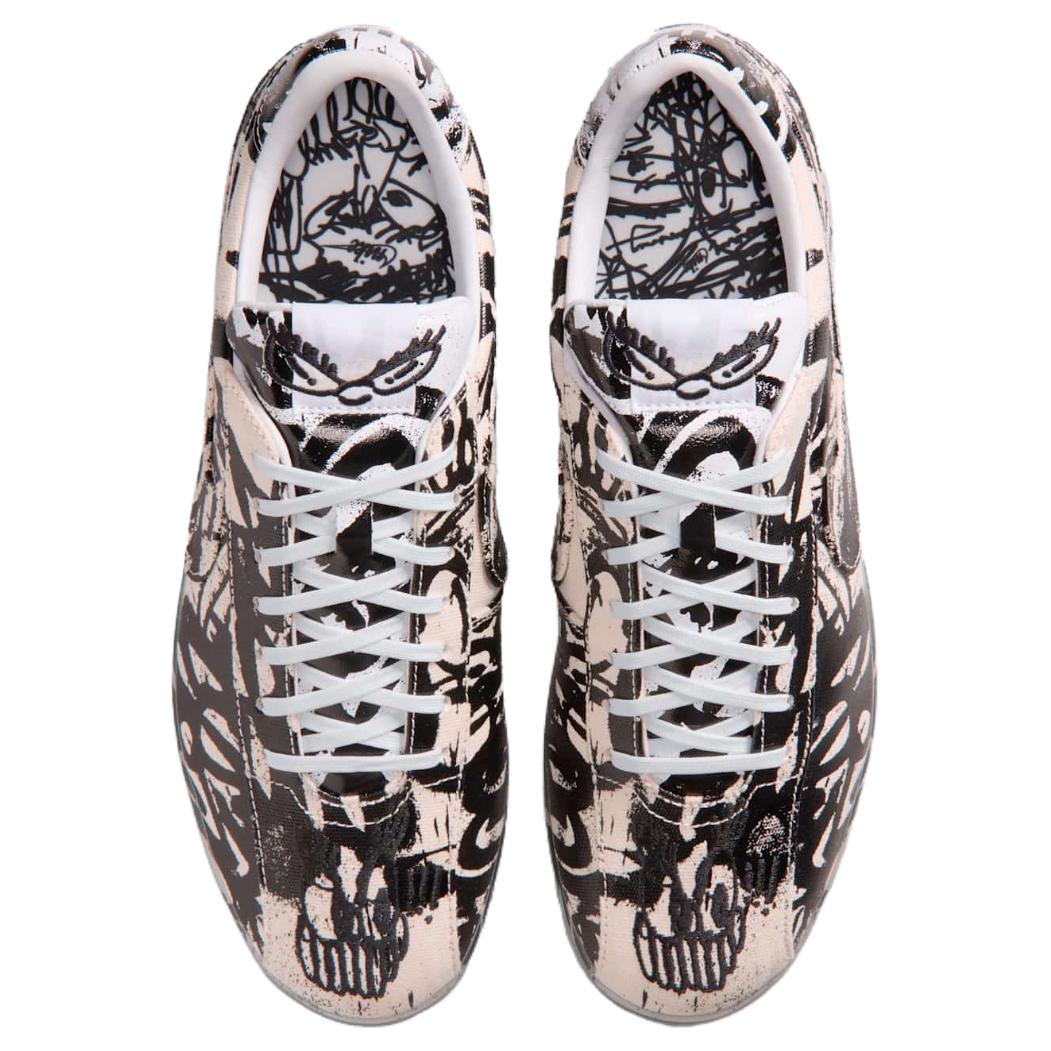 The top view highlights Nike Shoes craftsmanship, showcasing the حذاء نايك الأصلي مع حذاء نايكي جرافيتي أسود وأبيض | Nike Graffiti Black & White ضمن أفضل موديلات شوز نايك وتصاميم nike schuhe.