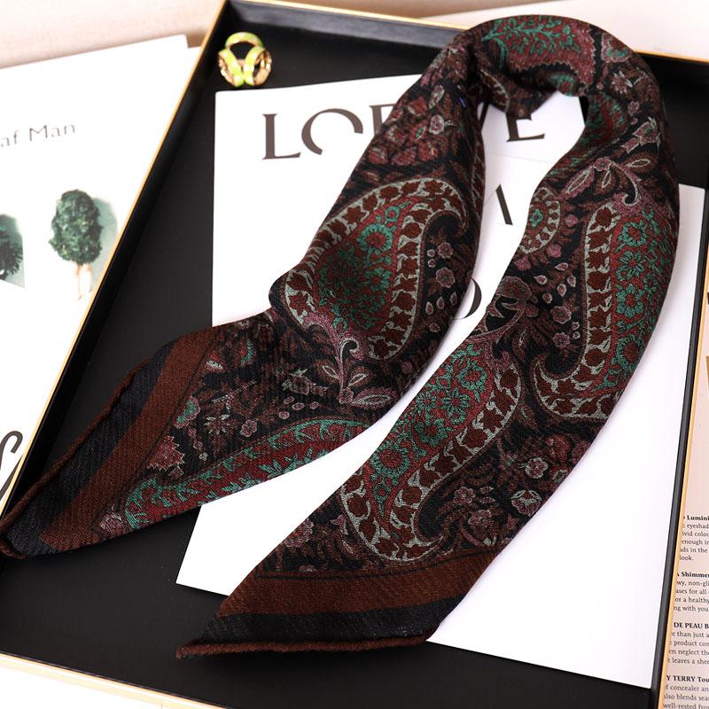 NEW Chocolate Double-sided Jacquard Silk Wool 70 Square Towel LP Retro Exotic Warm Small Square Scarf