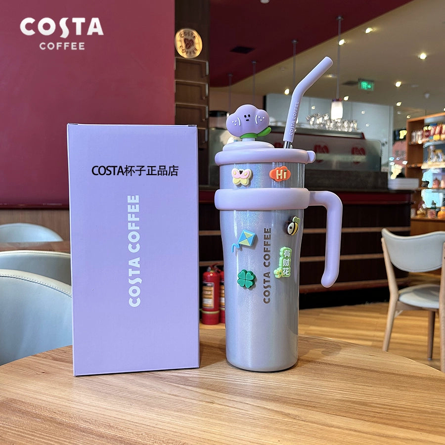 كوب حراري بألوان مبهجة من “Costa Coffee” مع مقبض وشفاطة، العدد محدود اصدارات محدودة