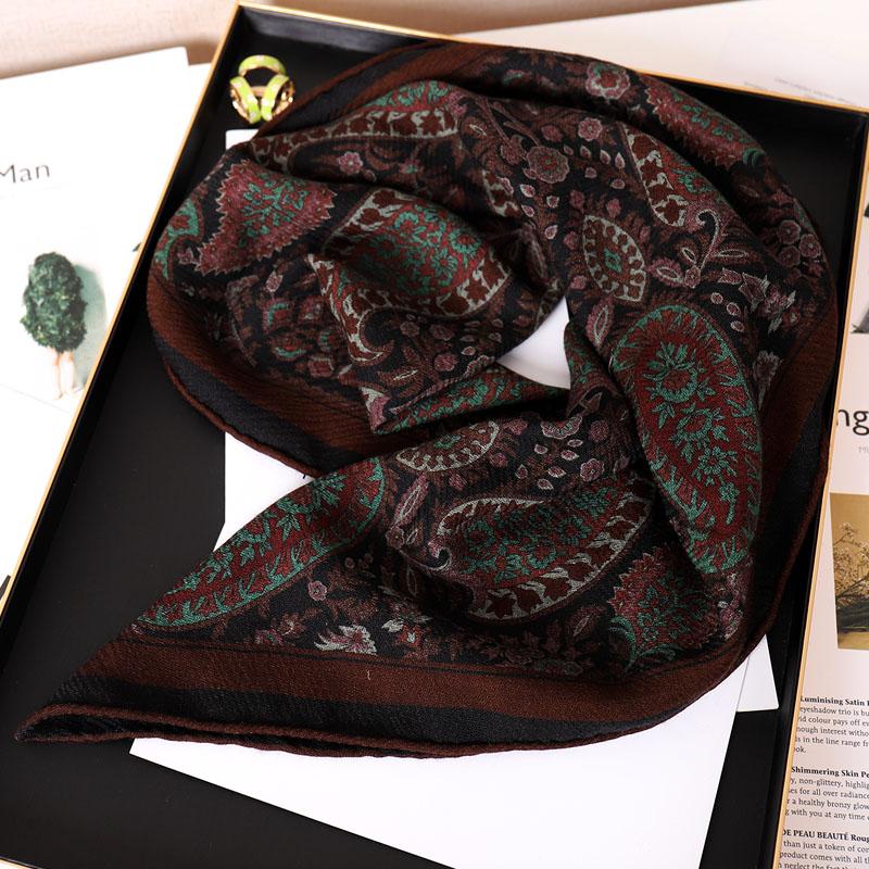 NEW Chocolate Double-sided Jacquard Silk Wool 70 Square Towel LP Retro Exotic Warm Small Square Scarf