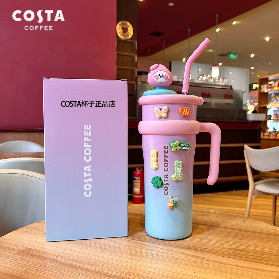 كوب حراري بألوان مبهجة من “Costa Coffee” مع مقبض وشفاطة، العدد محدود اصدارات محدودة