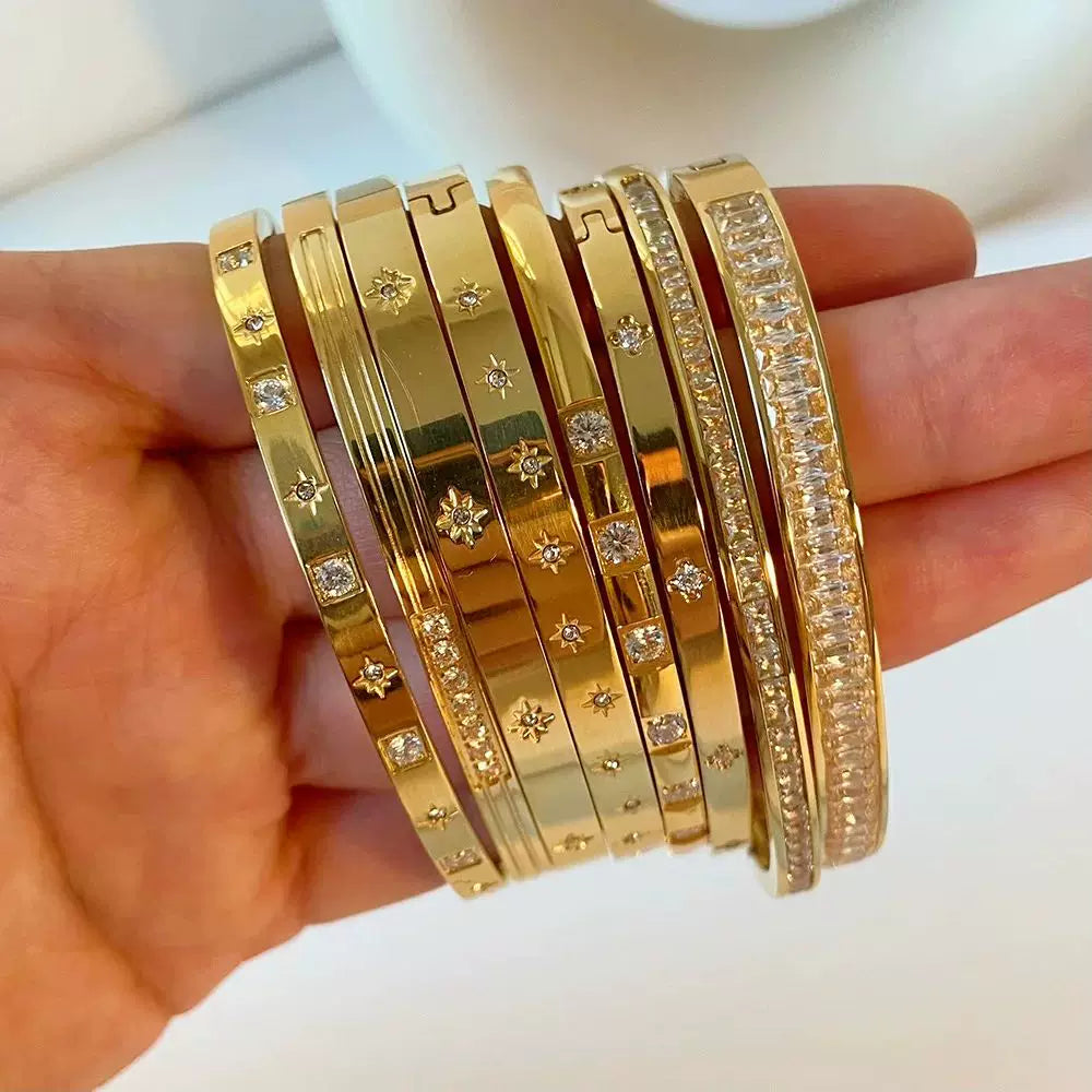 1Pc Waterproof Cubic Zirconia Bangles Stainless Steel Bracel.