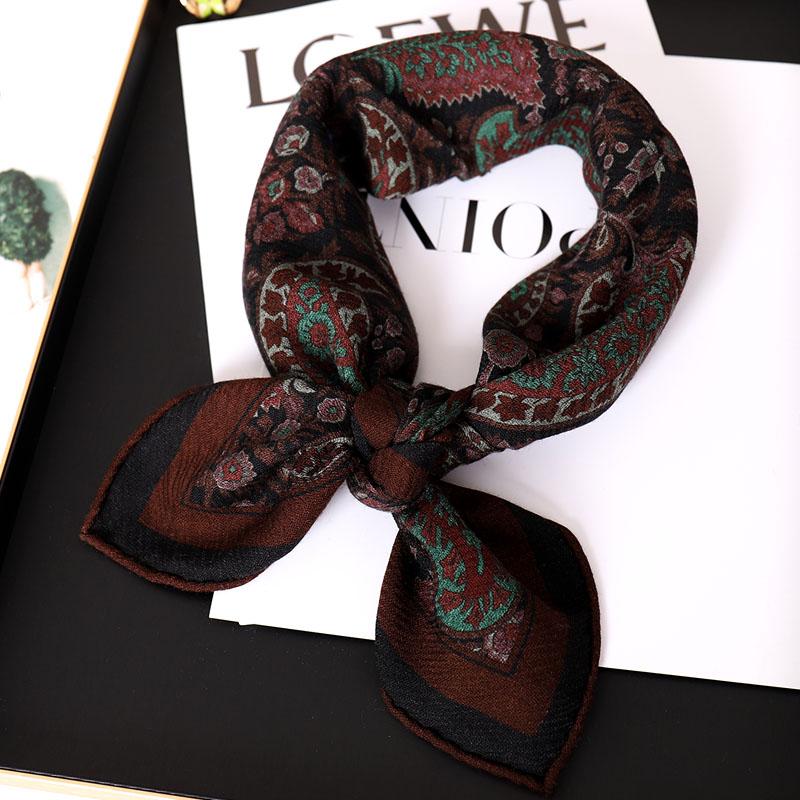 NEW Chocolate Double-sided Jacquard Silk Wool 70 Square Towel LP Retro Exotic Warm Small Square Scarf