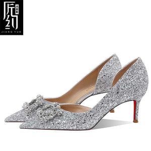 Christiana  حذاء كعب عالي Glitter مزين بـ Crystal Buckle أنيق.