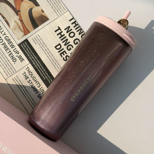 Starbucks Cup 20.26 million Flower Rose Realm pink cat-eye stainless steel double-spout straw cup with rose decoration